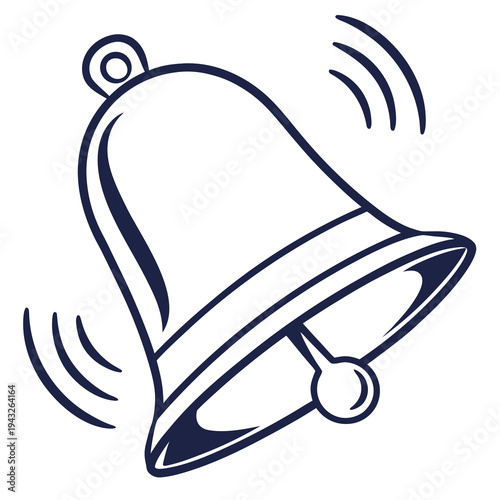 Hand drawn bell ringing with sound waves illustrated in doodle sketch style graphic vector illustration