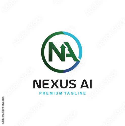 Modern professional NA letter logo with an upward growth arrow.