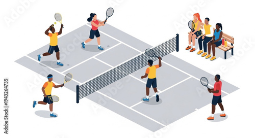 People Playing Pickleball on Court.