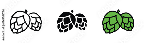 Set of two hop cones vector icons in outline solid and color styles for brewing