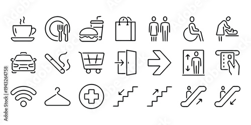 Set of universal icons for public places services transportation and facilities