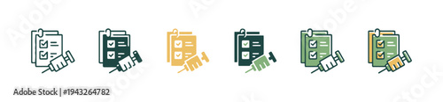 Set of vaccination icons with checklist and syringe, medical symbols for healthcare and immunization services