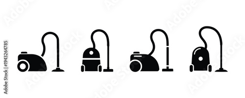 Set of vacuum cleaner icons black silhouette on white background