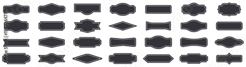 Set of various dark grey empty frames and badges on white background vector illustration
