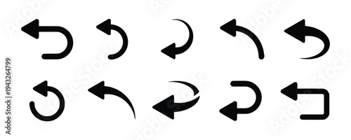 Set of various arrow icons indicating direction change and navigation functions