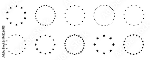 Black star circle frames and round border design elements set