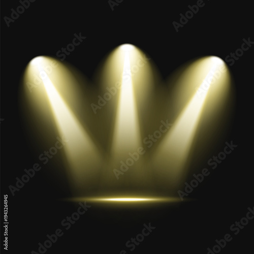 Three spotlights illuminating stage vector