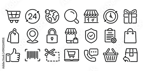 Shopping and e-commerce line icons for online stores carts discounts and customer service