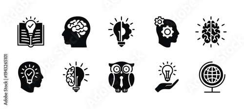 Silhouette icons representing concepts of intelligence education and creativity