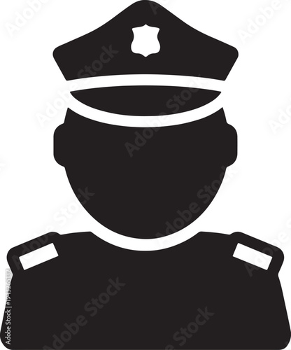 Silhouette of a police officer in uniform with badge and epaulets