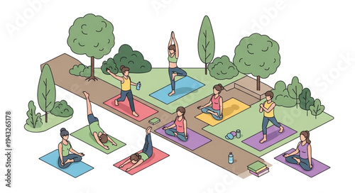 People Practicing Yoga in Park.