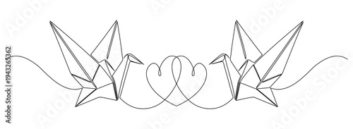 Crane origami line art vector illustration