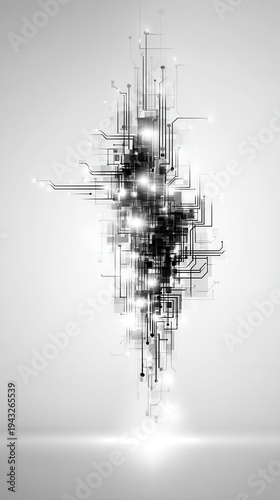 Abstract Futuristic Technology Circuit Board Design on White Background High Tech Network System