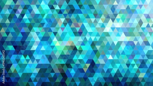 Abstract Triangle Mosaic Pattern in Shades of Blue and Green Geometric Design with Gradient Effect Modern Art