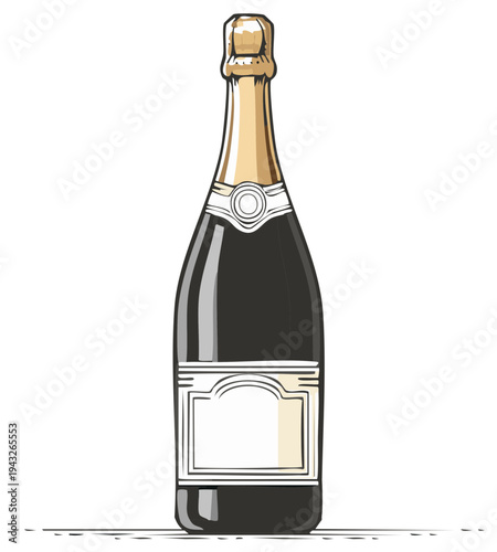 Champagne bottle illustration, vintage style, isolated design