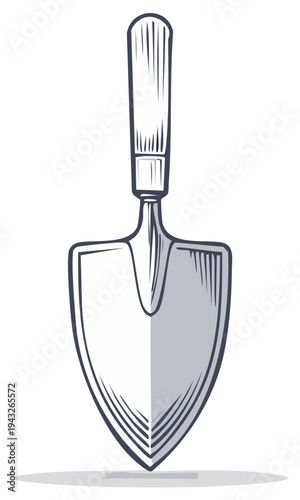 Hand drawn garden trowel with striped handle and shaded blade