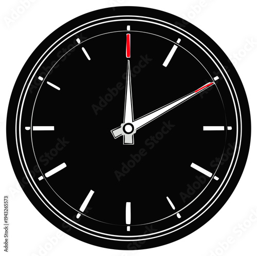 Black Analog Clock Face with White Hands and Markings Showing Time