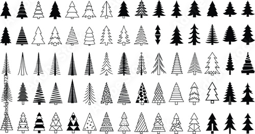 Collection of various christmas tree illustrations