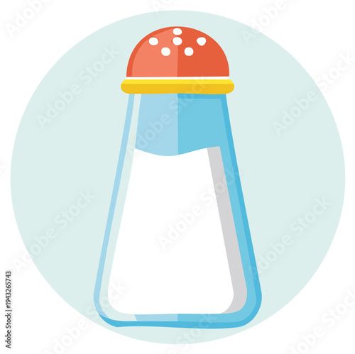 Flat illustration of a salt shaker filled with white salt granules