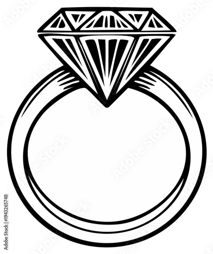 Engraved diamond ring vector illustration. Graphic design element, jewelry isolated, engagement concept.