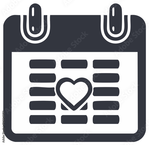 Vector calendar icon with heart on date. Special event holiday and appointment design.