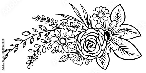 A beautiful floral arrangement with roses, leaves, and buds in a vintage style