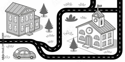 A whimsical illustration of a house being transformed into a treasure chest by a winding river