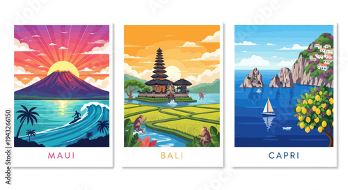Pixel Art Travel Postcards: Maui, Bali, Capri