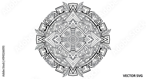 Aztec Calendar Stone Sun Symbol Mandala Vector Art