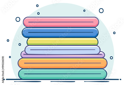 Stack of folded colorful towels in cartoon style