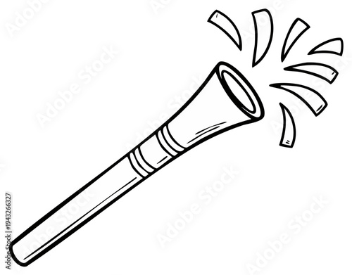 Hand-drawn illustration of party noisemaker with stylized sound effects