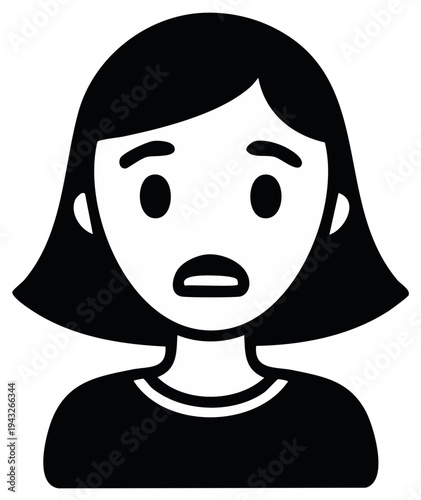 Shocked woman face icon showing a scared or surprised expression vector illustration