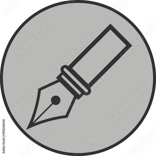 A simple graphic illustration of a fountain pen nib in a circle