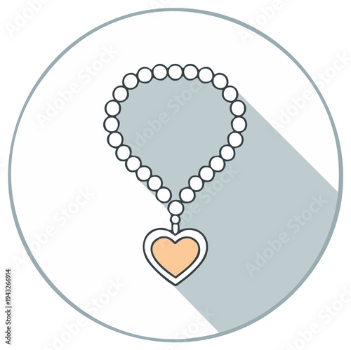 Heart pendant beaded necklace flat design icon with long shadow