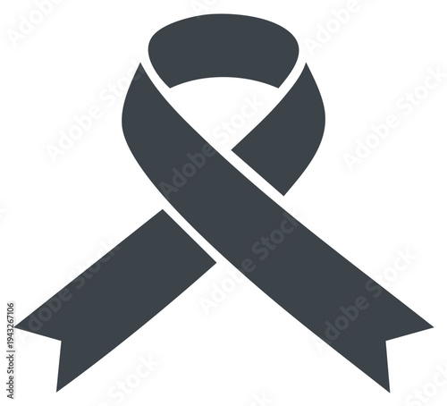 Black awareness ribbon icon symbol of mourning, remembrance, and solidarity