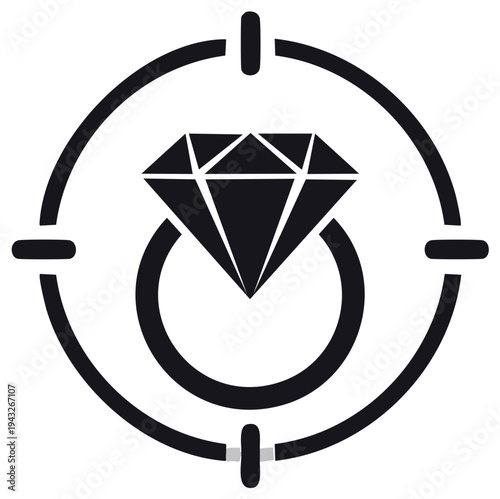 Diamond Engagement Ring inside Crosshairs Target Symbol Icon