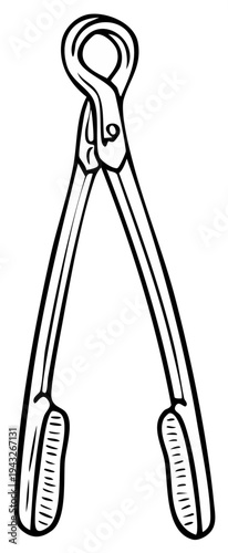 Cooking tongs illustration. Kitchen utensils sketch. Isolated outline.