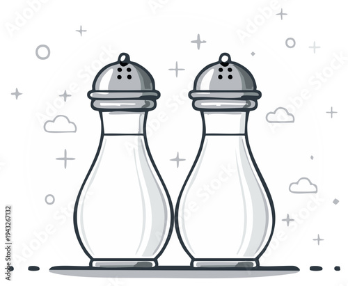 Two Salt and Pepper Shakers in Illustration Minimalist Style