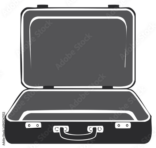 Illustration of an open suitcase with a handle for tourism, storage, luggage and business trips.