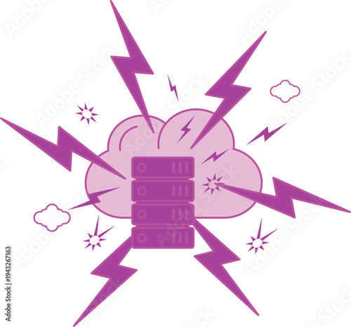 Purple cloud server with lightning bolts and thunder
