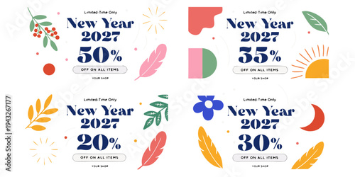 New Year 2027 Sale Banners – Modern Printable & Editable Discount Promo Templates for Holiday Marketing, Retail, and E‑Commerce Promotions