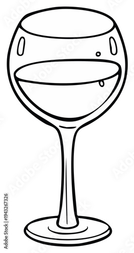 Outline illustration of a glass of wine, with a water droplet.