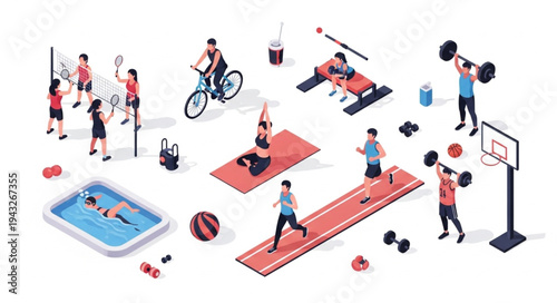 People Exercising in Various Fitness Activities.