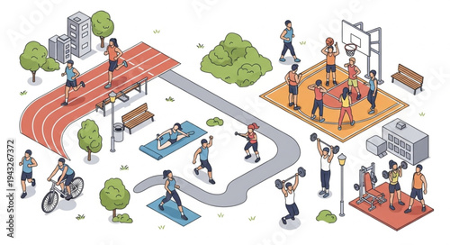 People Exercising in Urban Park Areas.