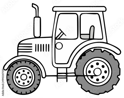 Cartoon tractor illustration, side view, graphic, agricultural machine outline.