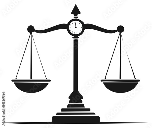 Justice Scales with Clock Time Management Concept of Legal Deadline Symbol of Timeliness and Balance in Law
