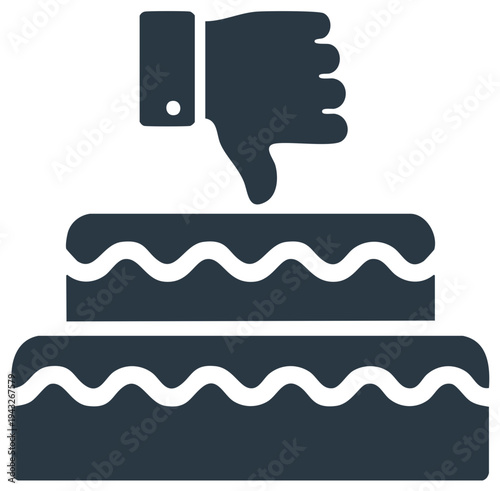 Gesture of disapproval displayed over the dessert cake illustration, symbol of bad taste, disfavor, dislike or rejection