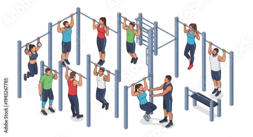 People Exercising on Outdoor Fitness Equipment.