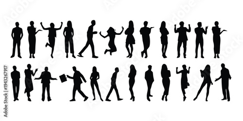 Silhouettes of people in various poses and actions, representing diversity and human figures