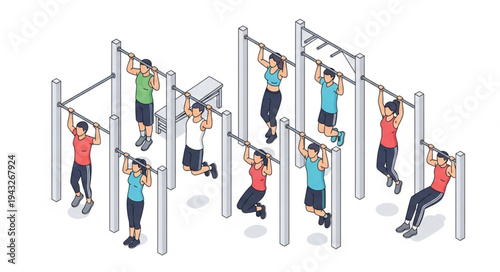 People Exercising on Pull Up Bars.